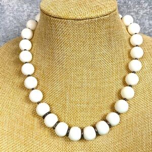Vintage white bead necklace on sterling silver chain